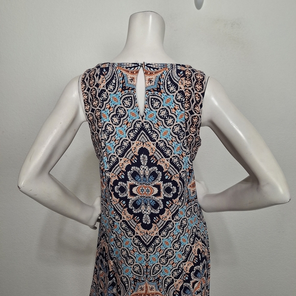Chicos Navy Blue Orange Patterned Bohemian Retro Festival Boho Maxi Dress Size M - Picture 6 of 13